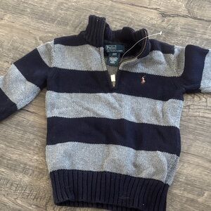 Polo by Ralph Lauren toddler Striped Zip-Up Sweater - Navy and Gray